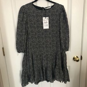 Zara black and white polka dot drop waist dress